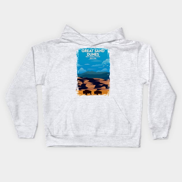 Great Sand Dunes National Park Travel Poster Kids Hoodie by jornvanhezik